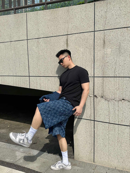 1V 2025 Embroidered Damier Denim Shorts
