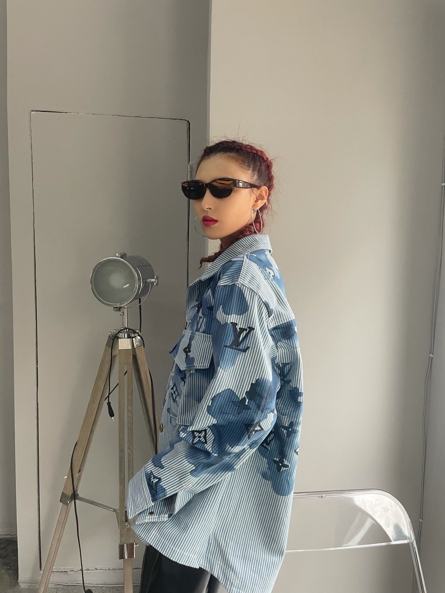 1V Ink pattern denim jacket