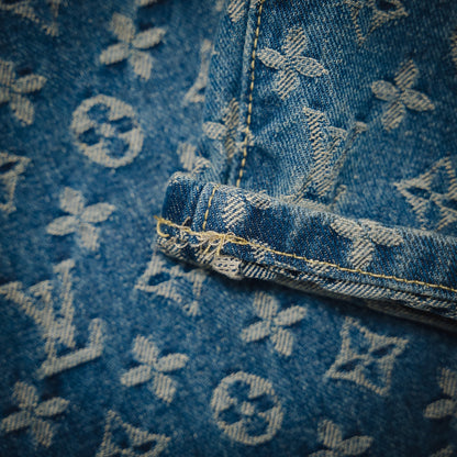 1V Jacquard side leather jeans