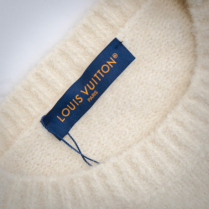 L Buchstabe Logo Intarsien gestrickter Pullover mit Rundhalsausschnitt 