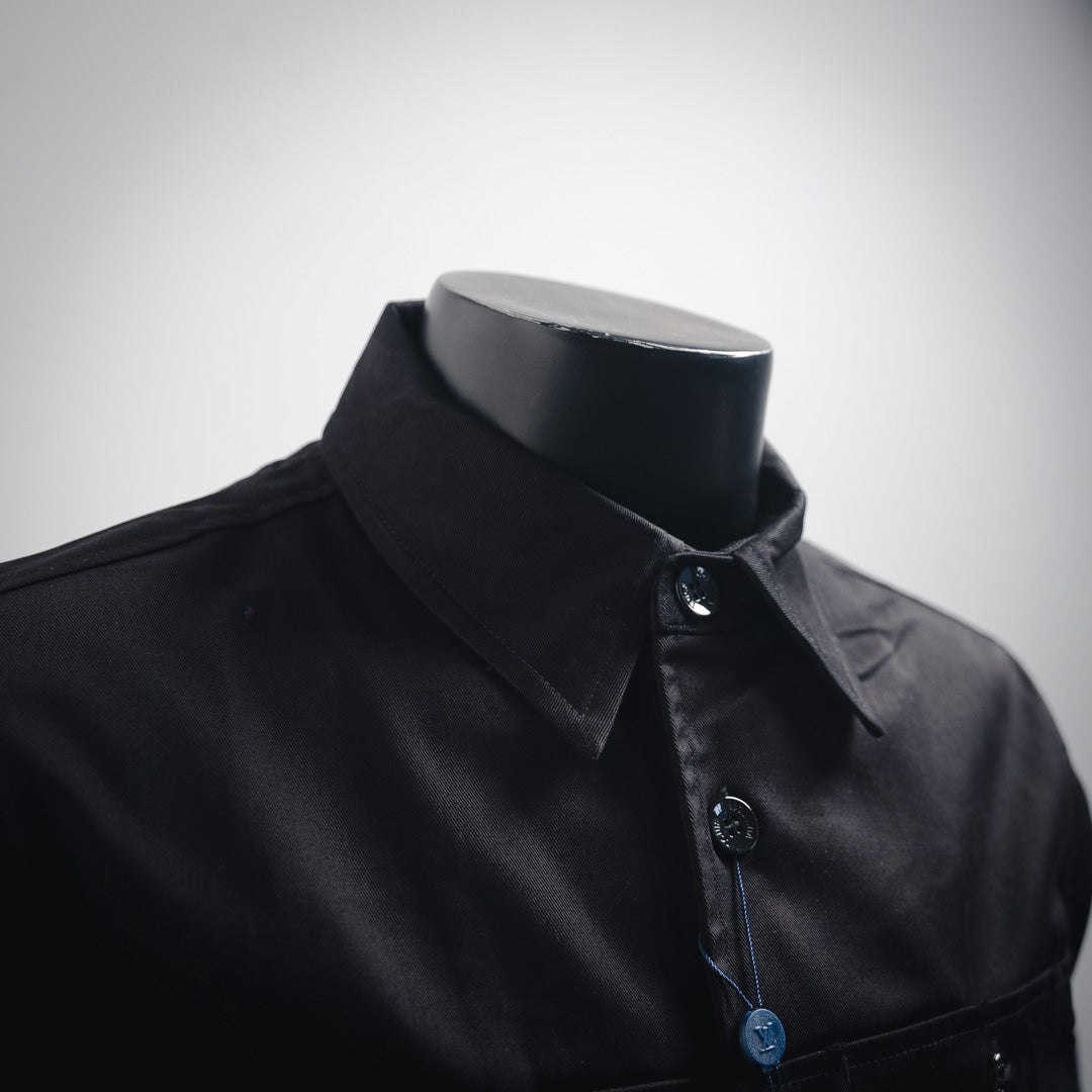 1V Black flocked patchwork shirt Set