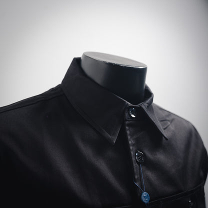 1V Black flocked patchwork shirt Set