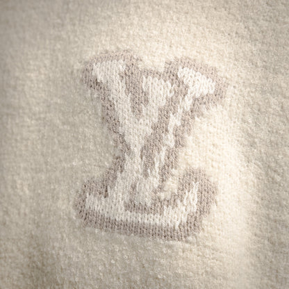 L Buchstabe Logo Intarsien gestrickter Pullover mit Rundhalsausschnitt 