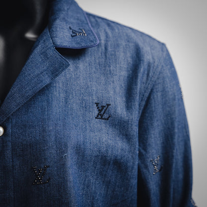 1V 24FW Rhinestone Diamond Denim Jacket  set