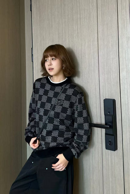 1V 24FW chessboard flower sweater