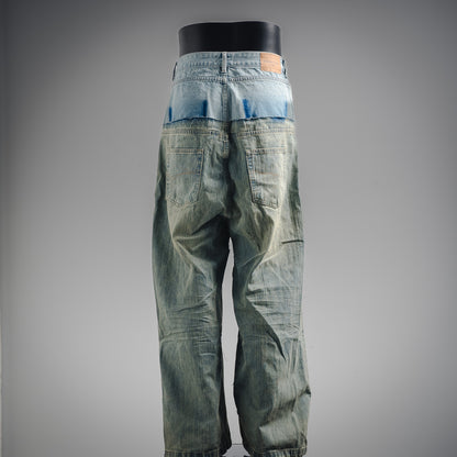 B 2025ss washed patchwork jeans