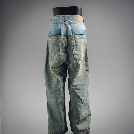 B 2025ss washed patchwork jeans