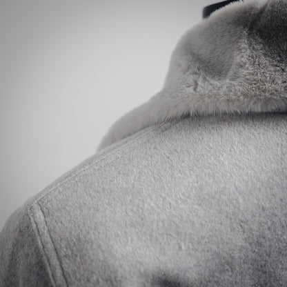 1V 24FW Fur Collar Splicing Wool Cotton Jacket