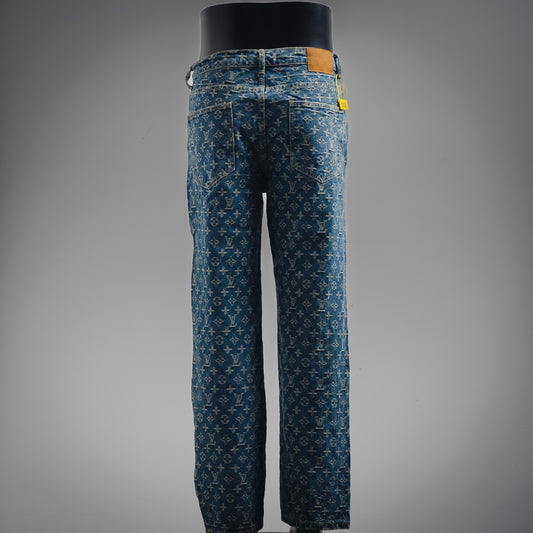 1V Jacquard side leather jeans