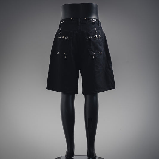 B Riveted loose denim shorts