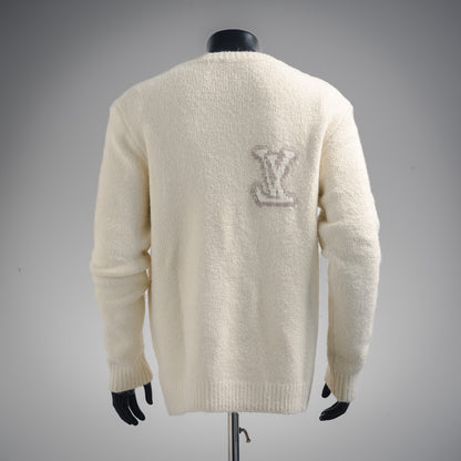 L Buchstabe Logo Intarsien gestrickter Pullover mit Rundhalsausschnitt 
