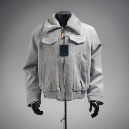 1V 24FW Fur Collar Splicing Wool Cotton Jacket