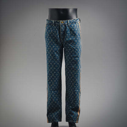 1V Jacquard side leather jeans