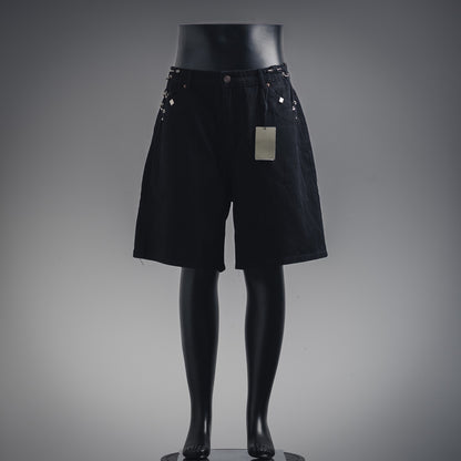 B Riveted loose denim shorts