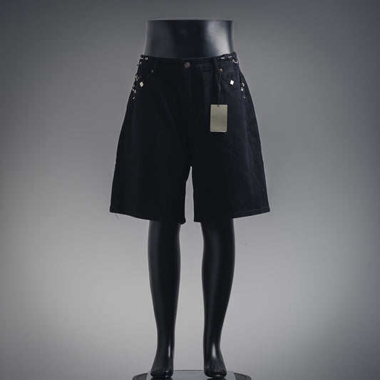 B Riveted loose denim shorts