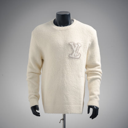 L Buchstabe Logo Intarsien gestrickter Pullover mit Rundhalsausschnitt 