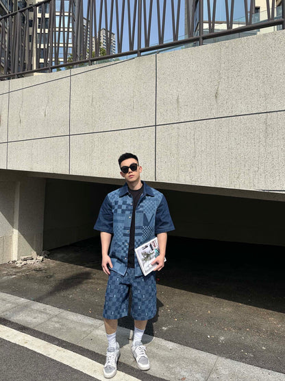1V  2025 Printed Short-Sleeved Denim Shirt set
