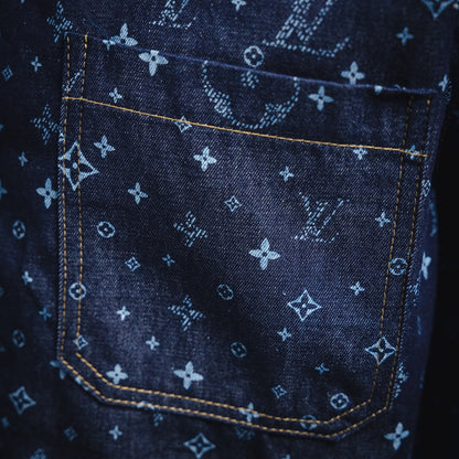 1V  2025 Printed Short-Sleeved Denim Shirt set