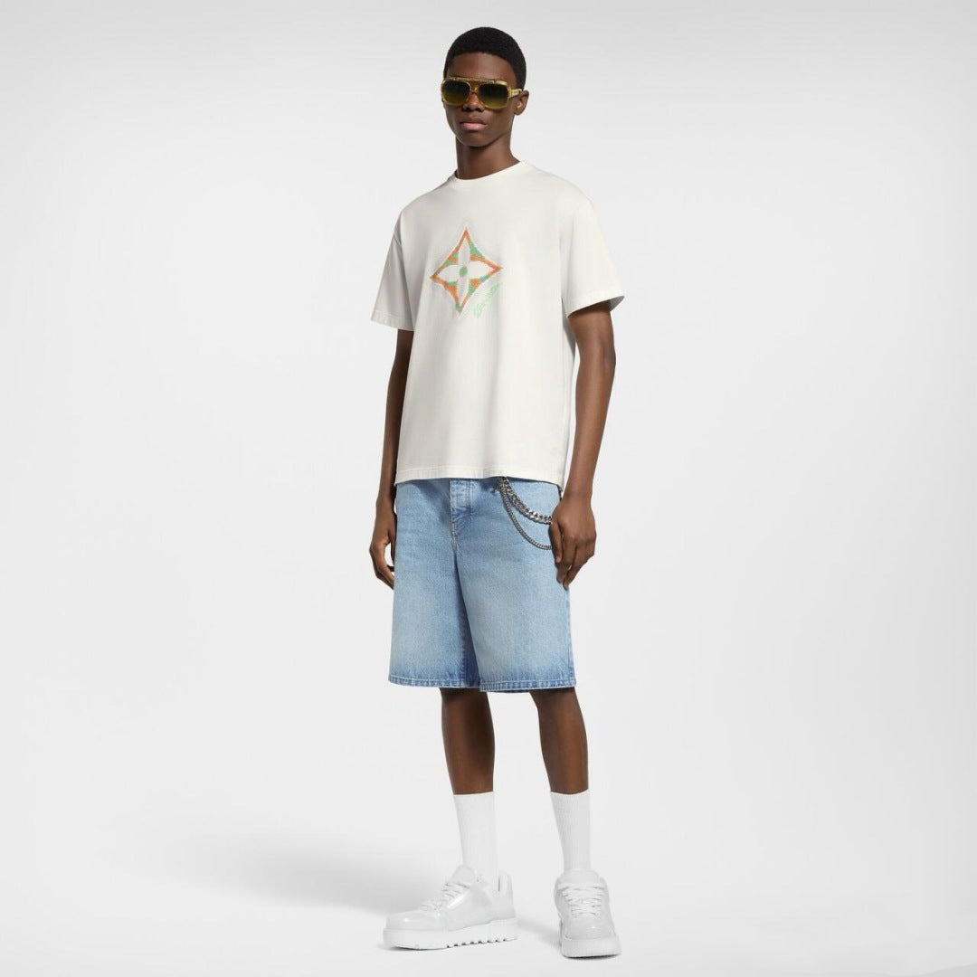 1V  pearl button denim shorts