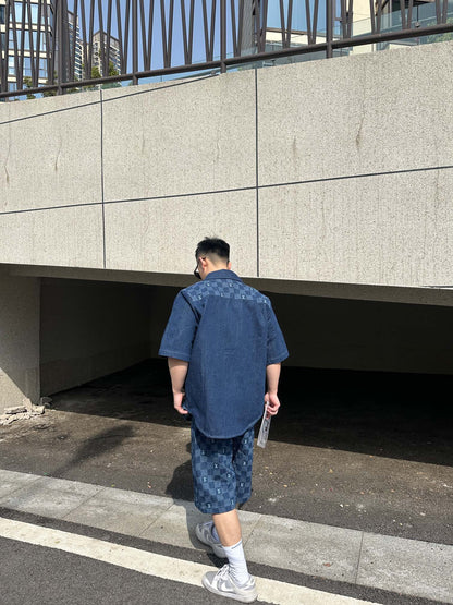 1V  2025 Printed Short-Sleeved Denim Shirt set