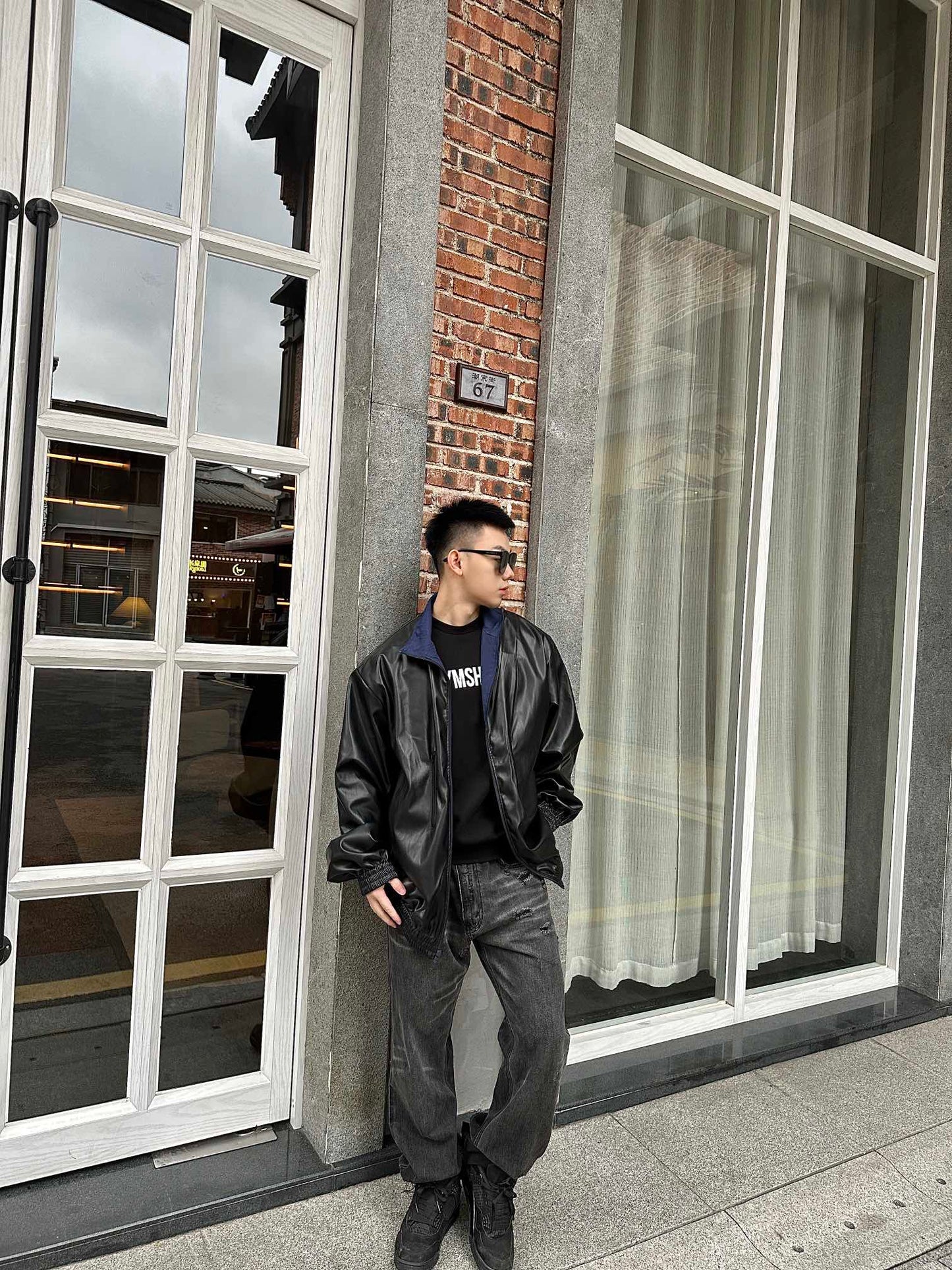 
B Catwalk-Stil doppelseitige Lederjacke