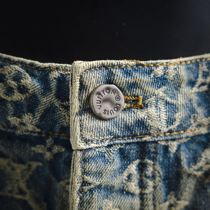 1V Jacquard straight washed jeans