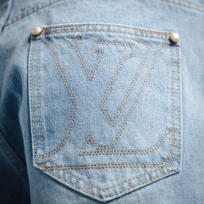 1V  pearl button denim shorts