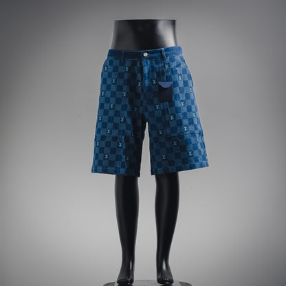 1V 2025 Embroidered Damier Denim Shorts