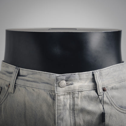 B  2025ss white wasteland waxed heavy-duty jeans