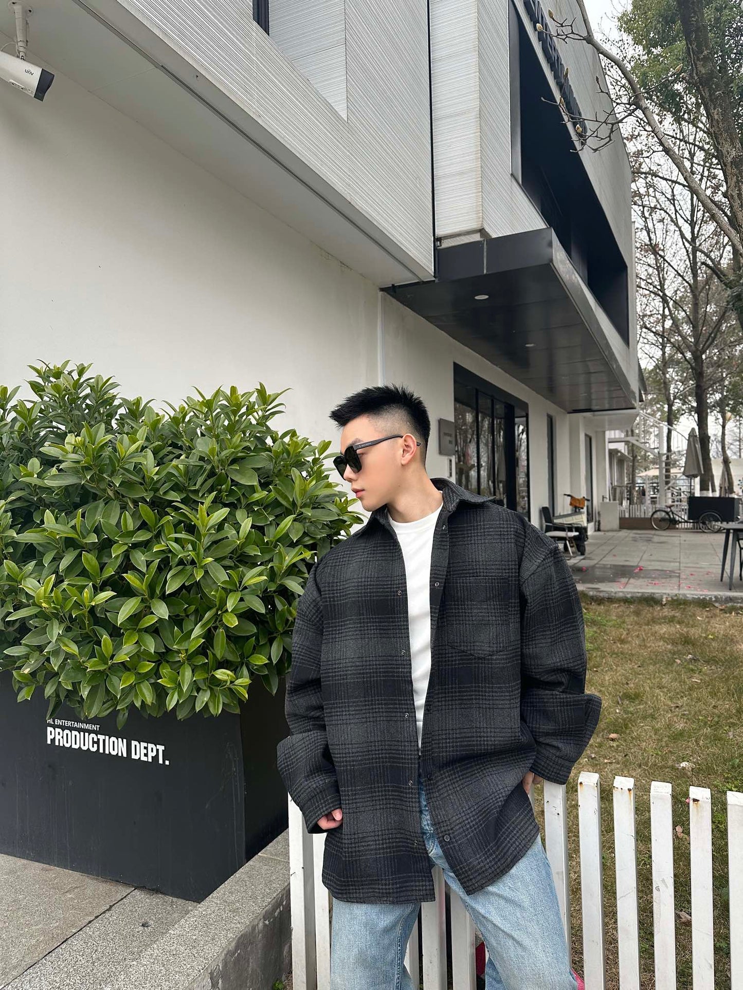 B  Wool blended plaid shirt