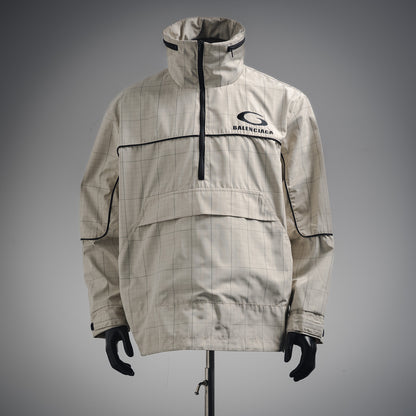 
B Bestickter Stehkragen-Halb-Reißverschluss-Plaid-Jacke