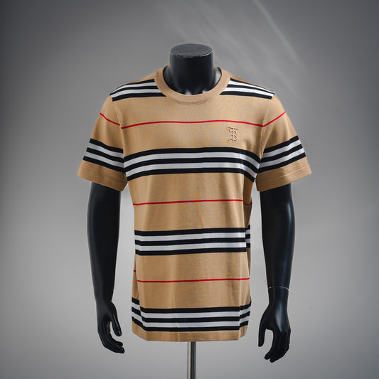Bu  Spring and summer striped knitted T-shirt