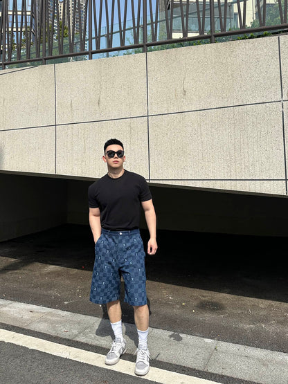 1V 2025 Embroidered Damier Denim Shorts