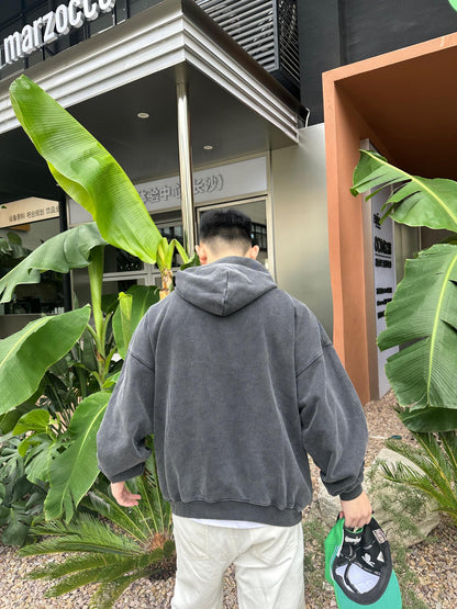 B  Printed washed hooded sweatshirt