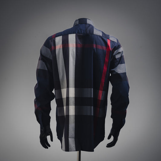 Bu Large checkered striped long-sleeved shirt
