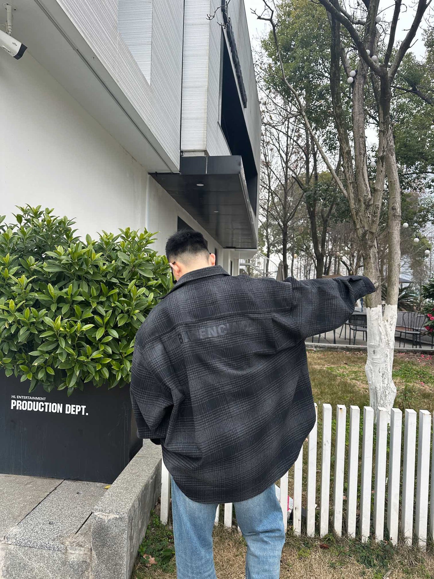 B  Wool blended plaid shirt