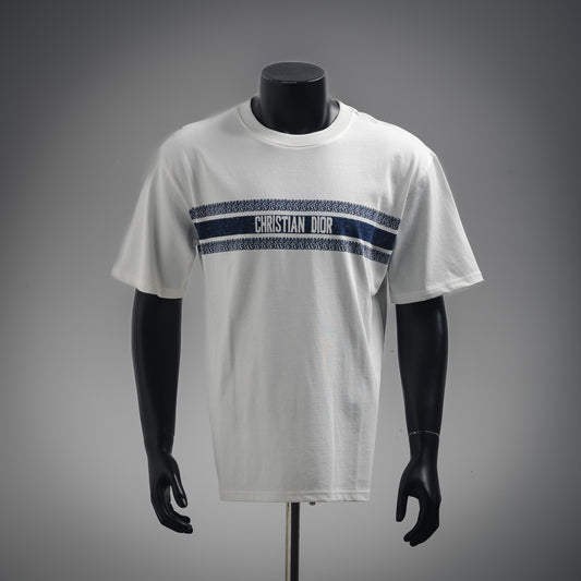 D  CD blue stripe slogan printed T-shirt