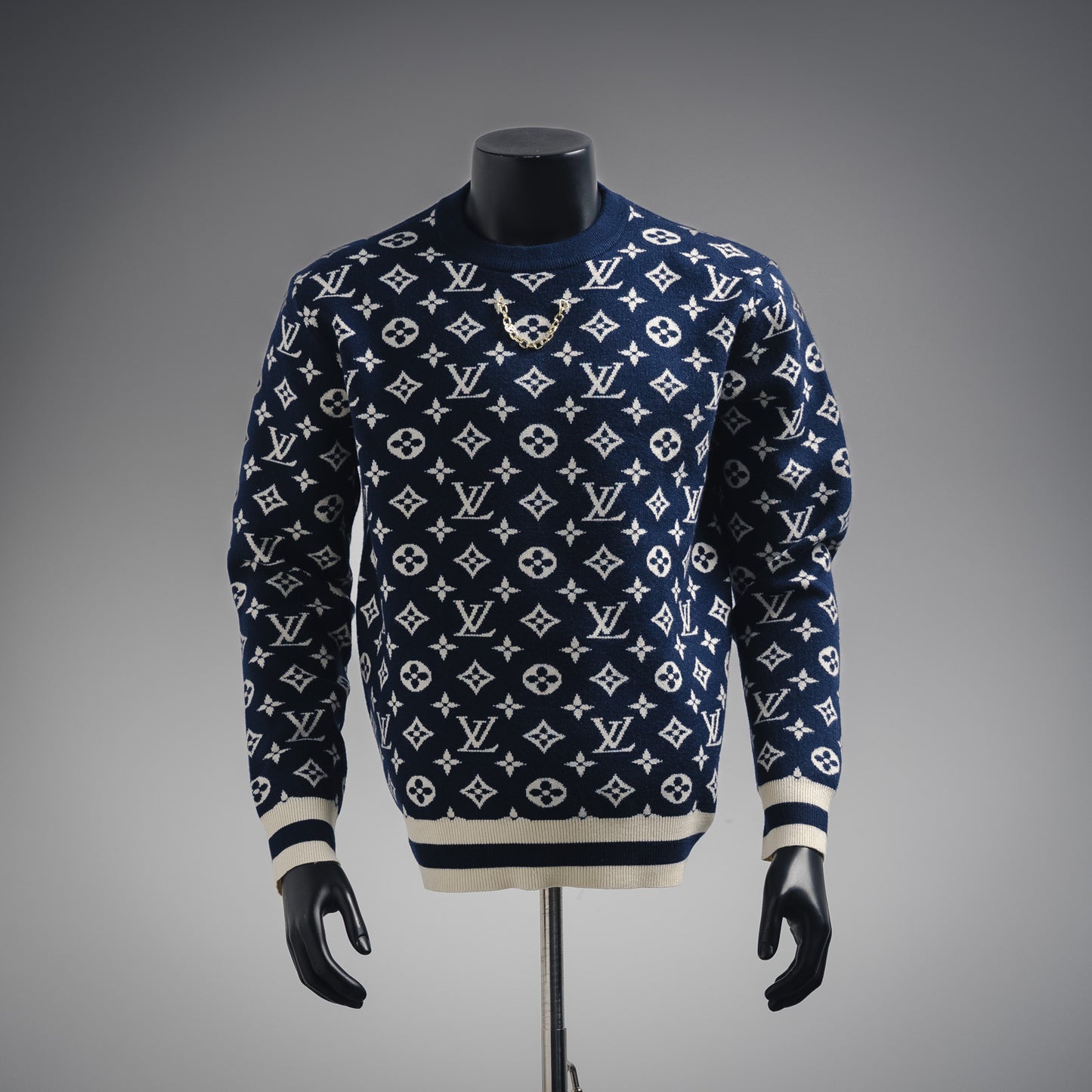 1V 24ss Chain Print Crew Neck Sweater