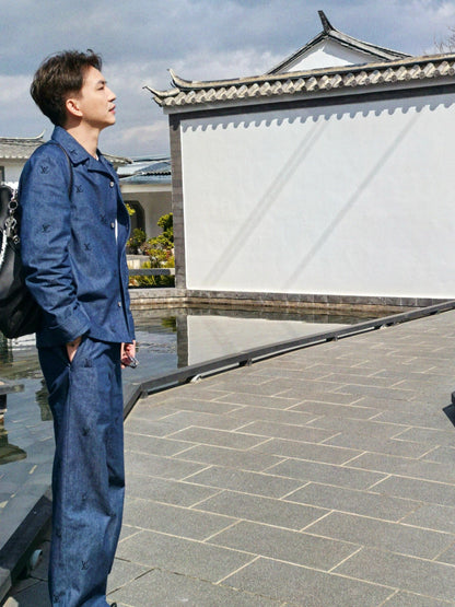 1V 24FW Rhinestone Diamond Denim Jacket  set