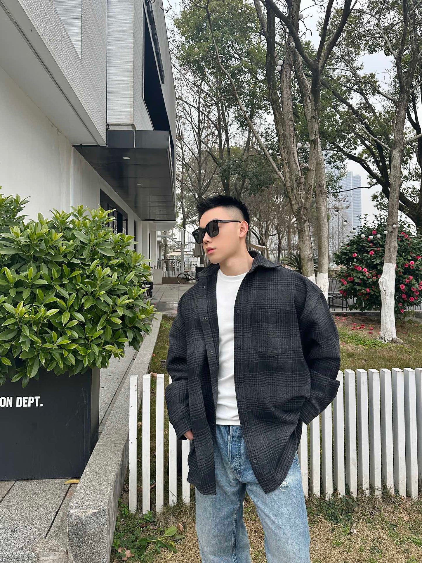 B  Wool blended plaid shirt
