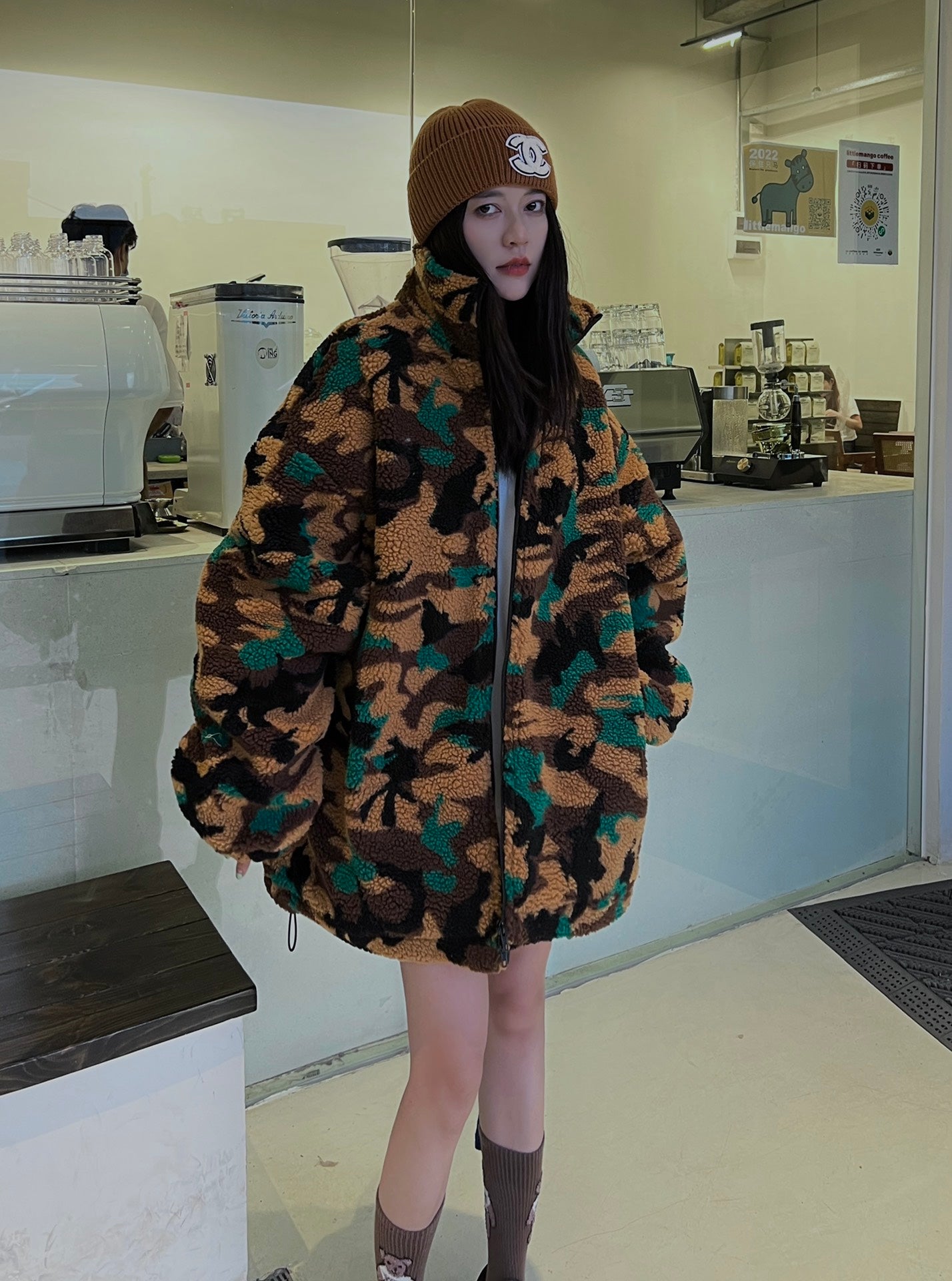 B  Camouflage lamb wool jacket