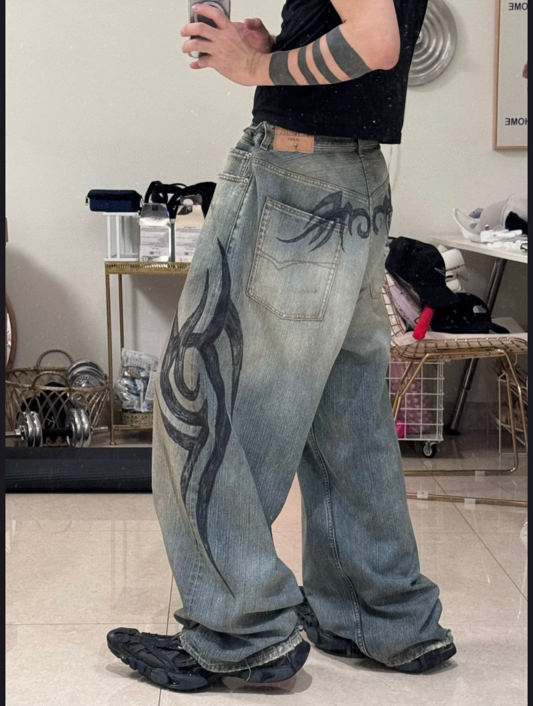 B  dragon print jeans