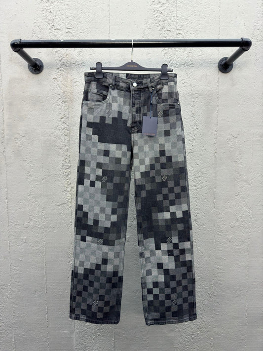 1V  SS25 checkerboard mosaic jeans