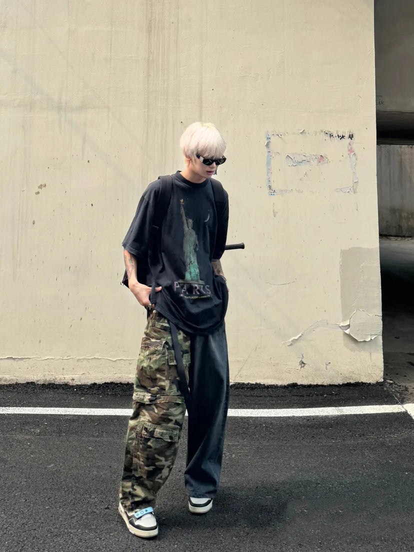 B  Camouflage Spliced Jeans