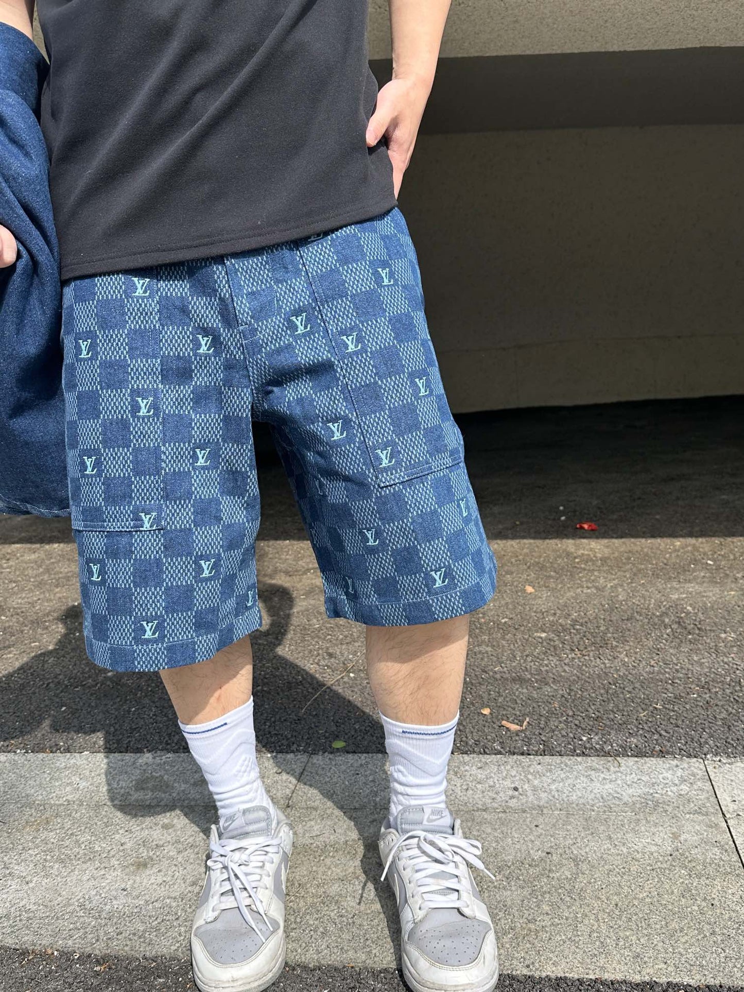 1V 2025 Embroidered Damier Denim Shorts
