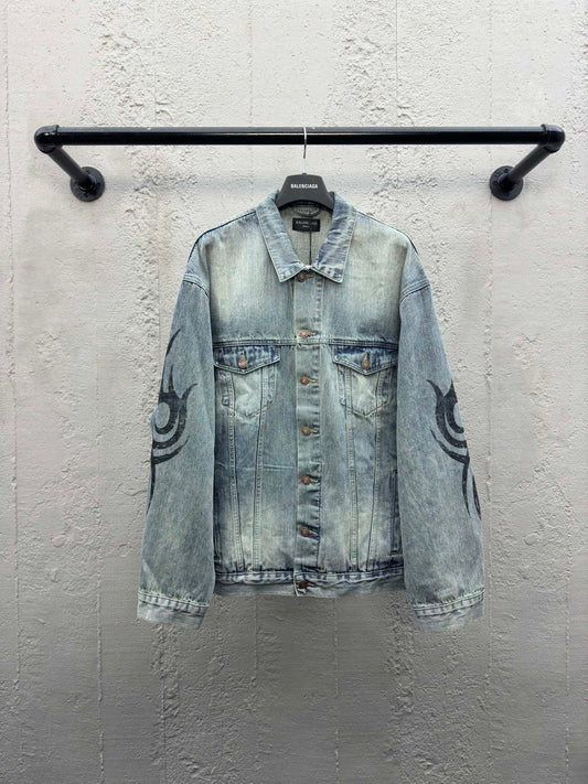 B  hand-painted graffiti denim jacket