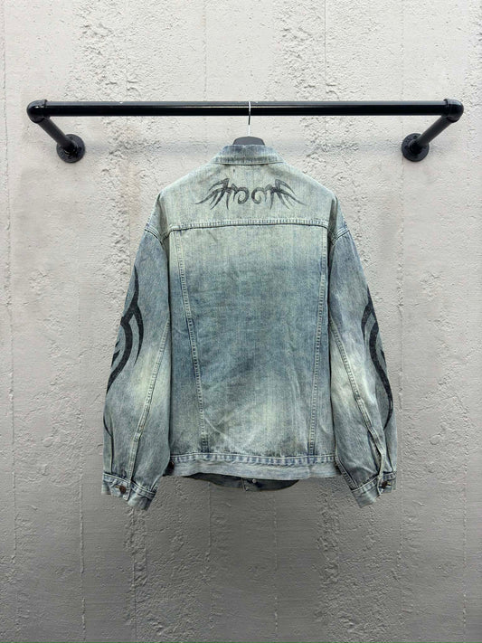 B  hand-painted graffiti denim jacket