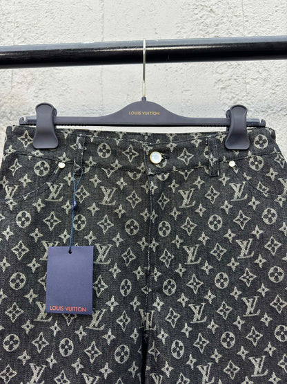 1V  jacquard full print denim shorts