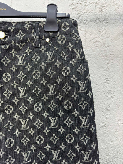 1V  jacquard full print denim shorts
