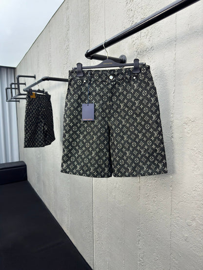 1V  jacquard full print denim shorts
